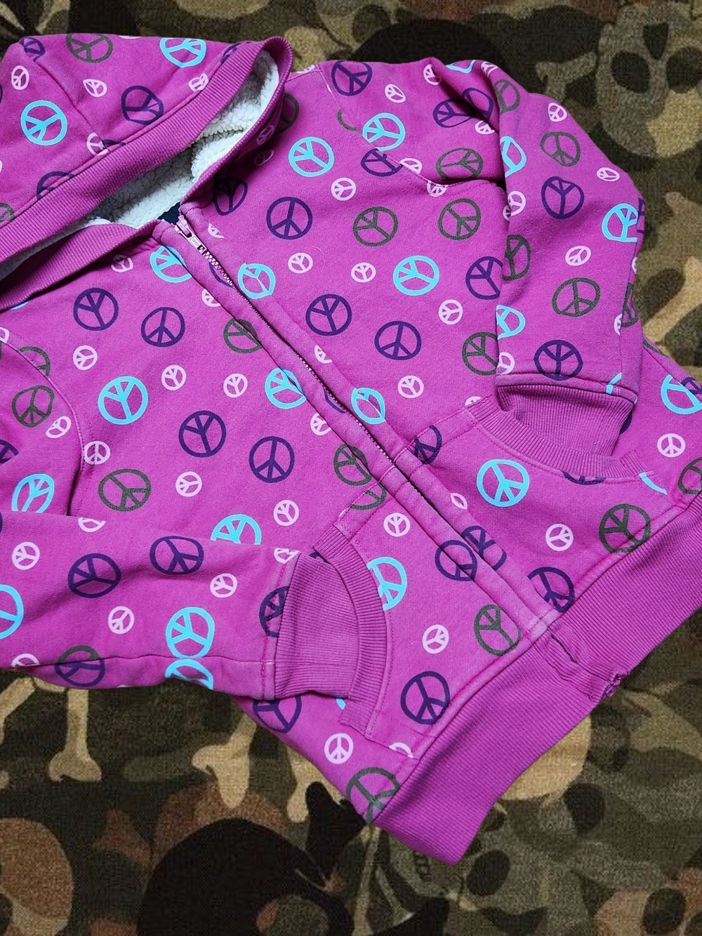 Y2k 2000s Jacket Pink Peace Sign Zip Hoodie